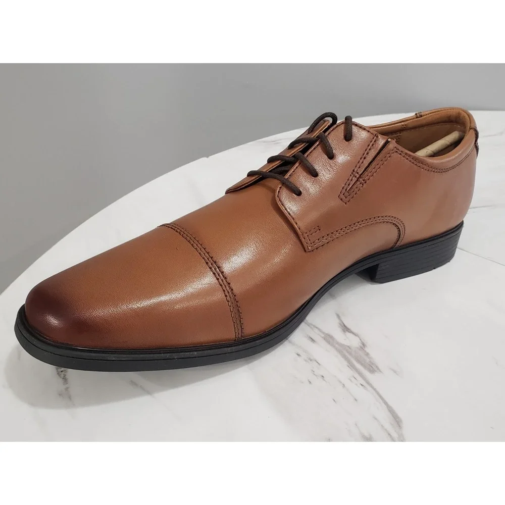 NEW NO BOX Mens sz 14 Clarks Tilden Dark Tan Leather Cap Toe Dress Shoes Oxfords